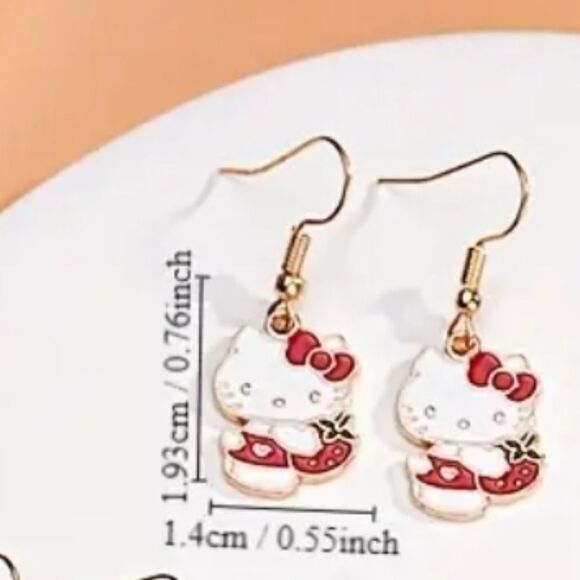 Hello Kitty strawberry fun whimsical kawaii  fun whimsical novelty earr… - Picture 2 of 6